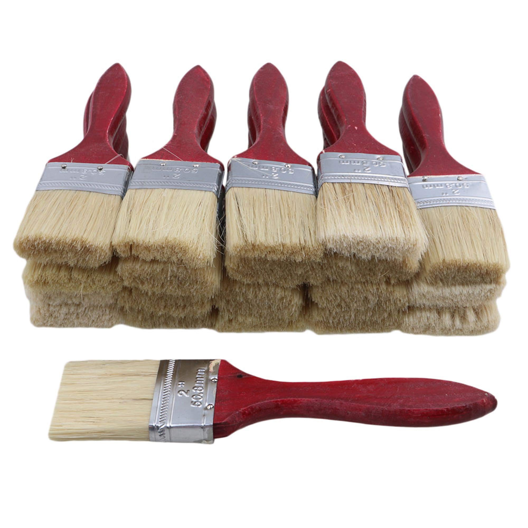Doublelife Yellow(Brush) + Red Wood(Shank) 20Pcs Low Cost Paint Brushes Or Brush With Red Wooden Handle,2" Width For Paint,Stain,Varnish, Gesso, Primer, Glue