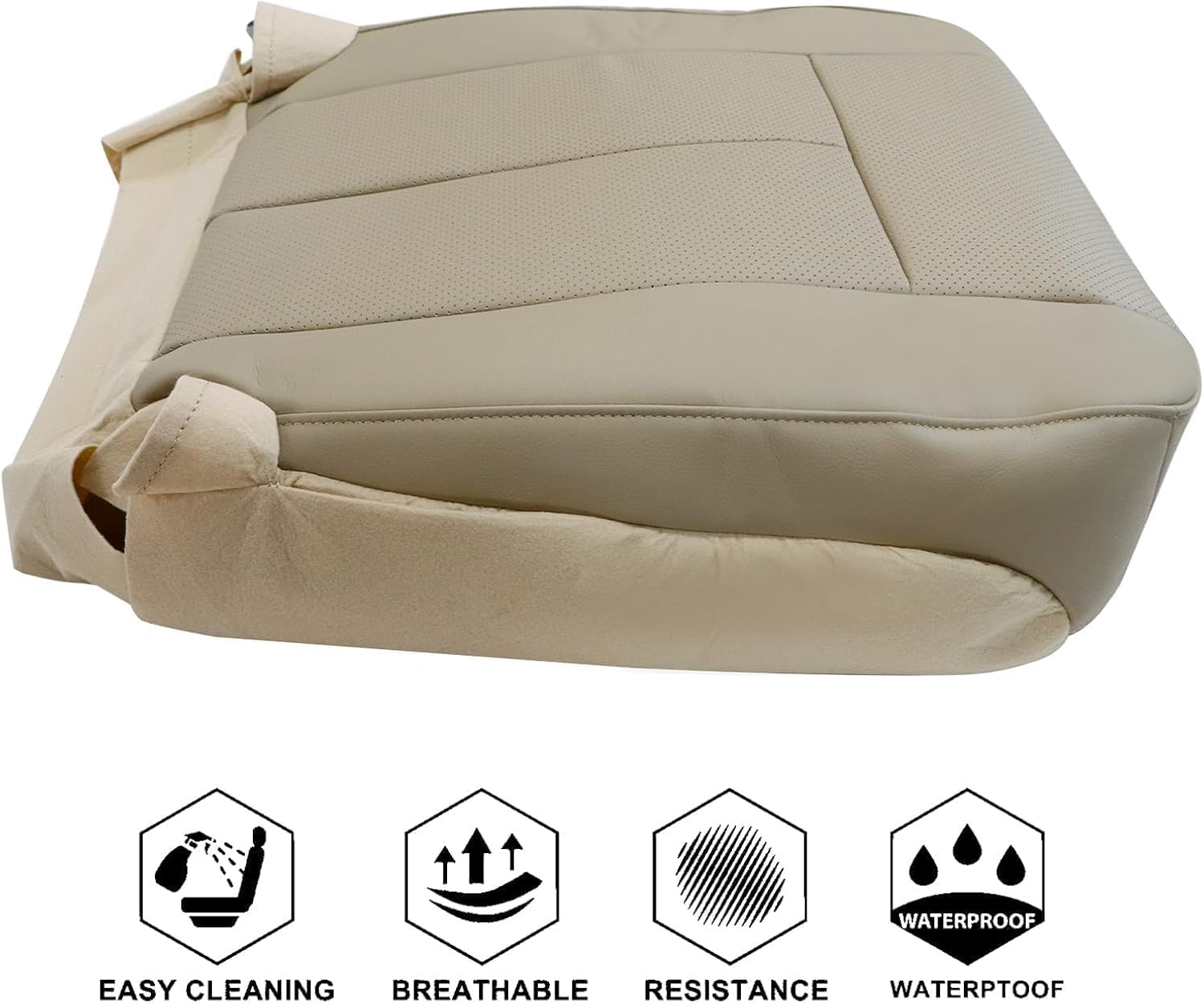 NLQR Front Driver Side Bottom, Replacment Perforated Seat Cover Tan Compatible with Ford Expedition 2007 2008 2009 2010 2011 2012 2013 2014