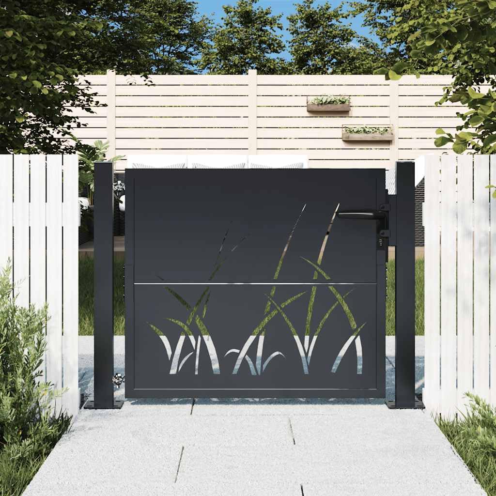Refined Puerta de jardín antracita 105x80 cm de acero con diseño de césped