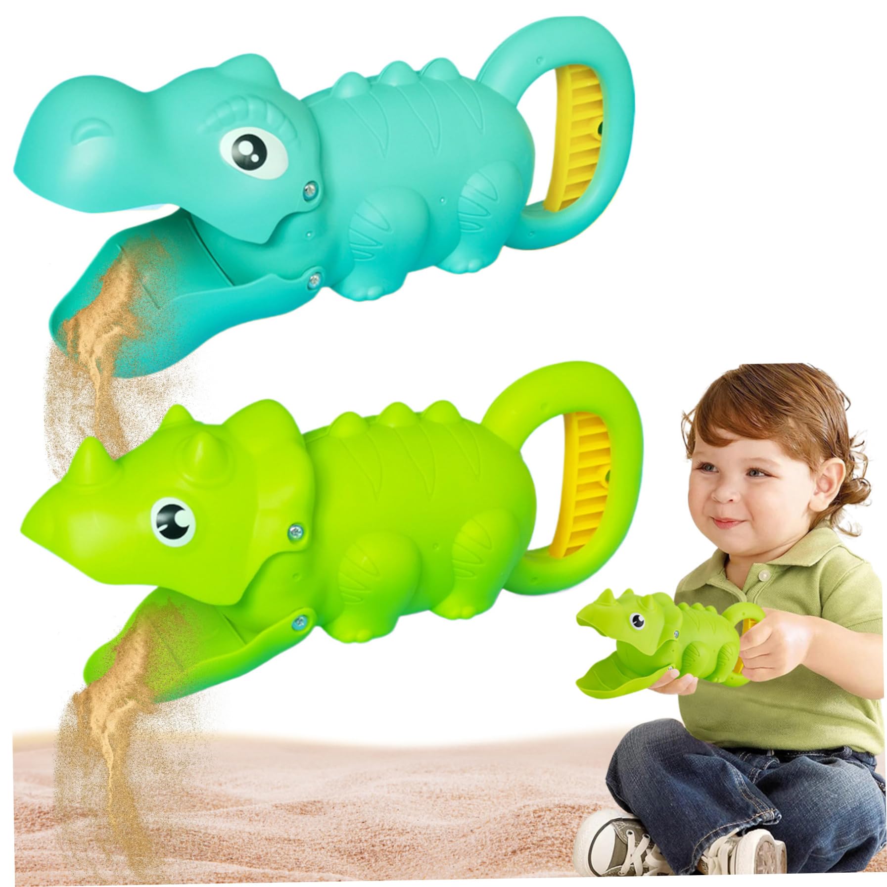 BeVistoso 2Pcs Lightweight Colorful Dinosaur Sand Toys Cute Educational Sand Digger Grabber Toy for Beach Sandbox Backyard