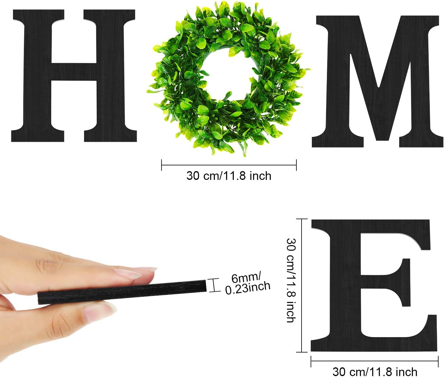 12 Inch Home Letters with Wreath Wall Decor Living Room Black Wooden Sign Modern Farmhouse Decor Flower Garland Decoration Hanging Home decor for Entryway Kitchen,Housewarming Present