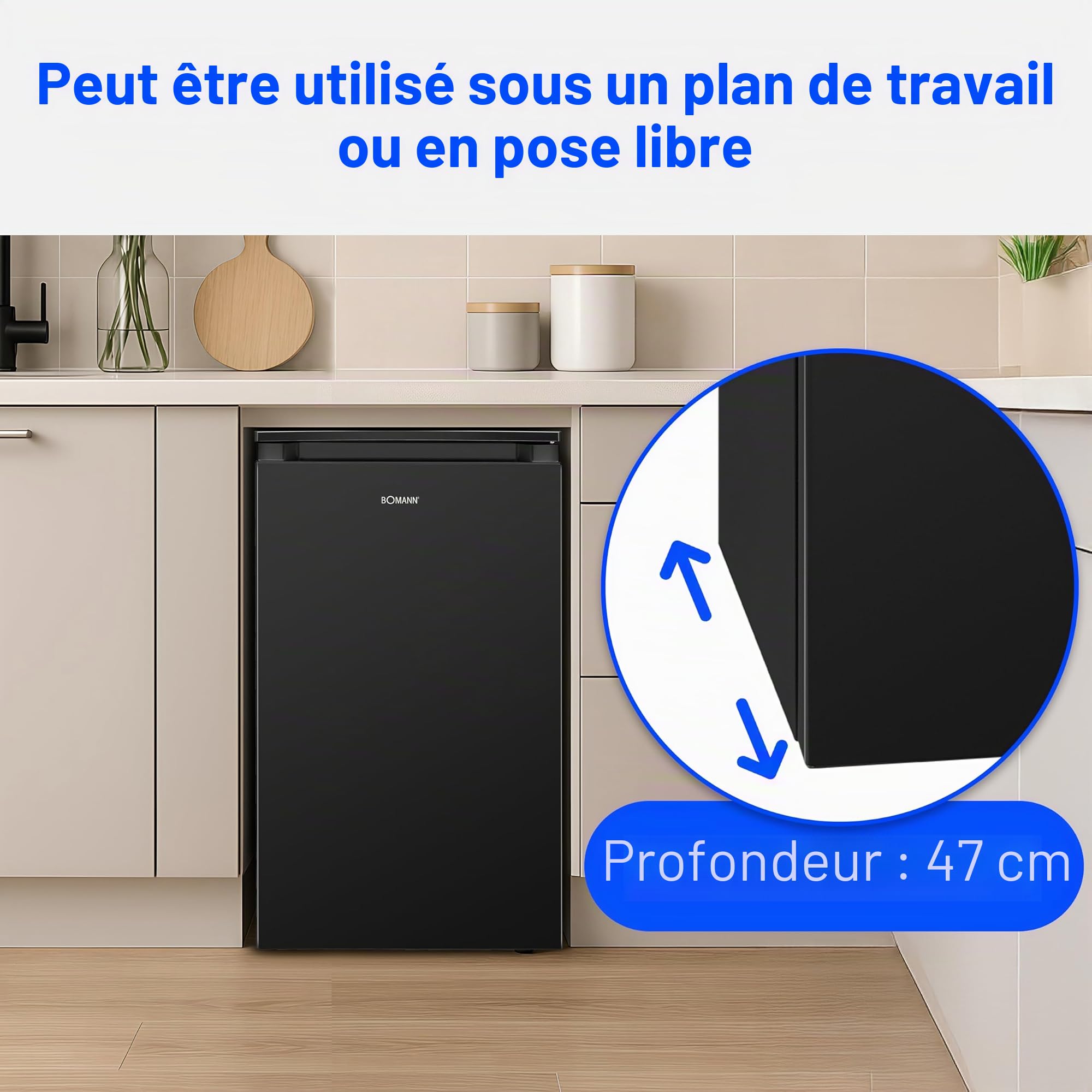 Bomann Réfrigérateur sans compartiment congélateur | 87 L | économe en énergie et compact | 0 °C-8 °C, réglage en continu | 3 clayettes et bac à légumes | Réfrigérateur standard | VS 7255 noir