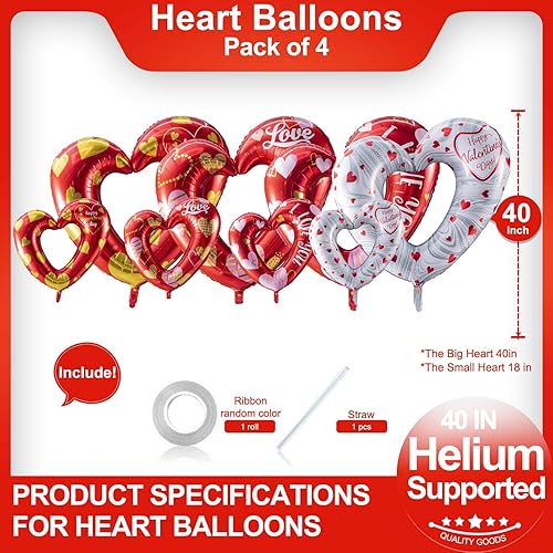 Miniatura 2 de 8 globos de corazón rojo enormes de 40 pulgadas, globos impresos para el día de San Valentín, decoraciones del día de San Valentín, despedidas de