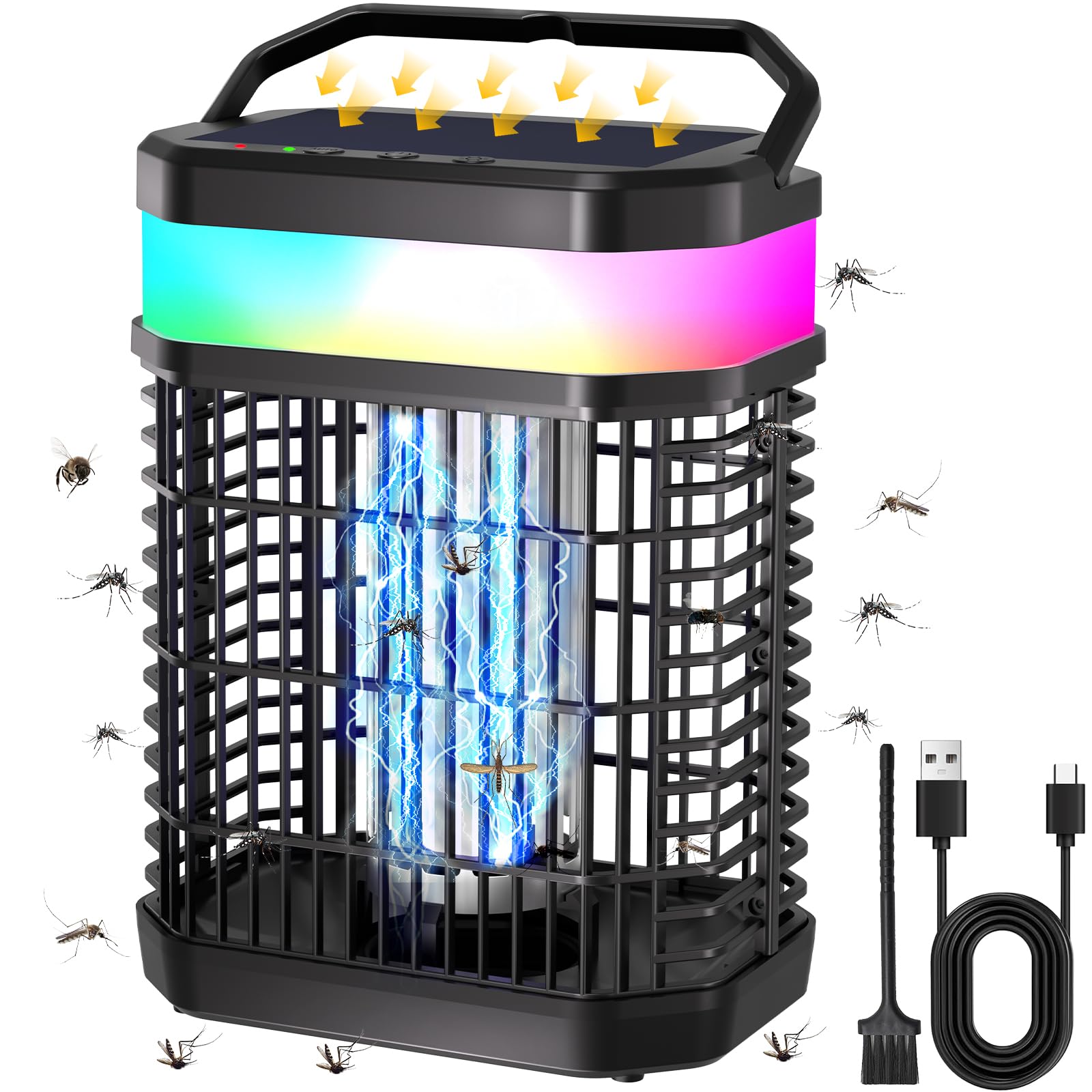 Solare Lampada Antizanzare Elettrico,Zanzariera Elettrica Esterno 4000V,Anti Zanzare Solare con 5500mah & LED,Ammazza Zanzare Ricaricabile & IP65 per Esterno,Interno,Giardino,Camping,Patio