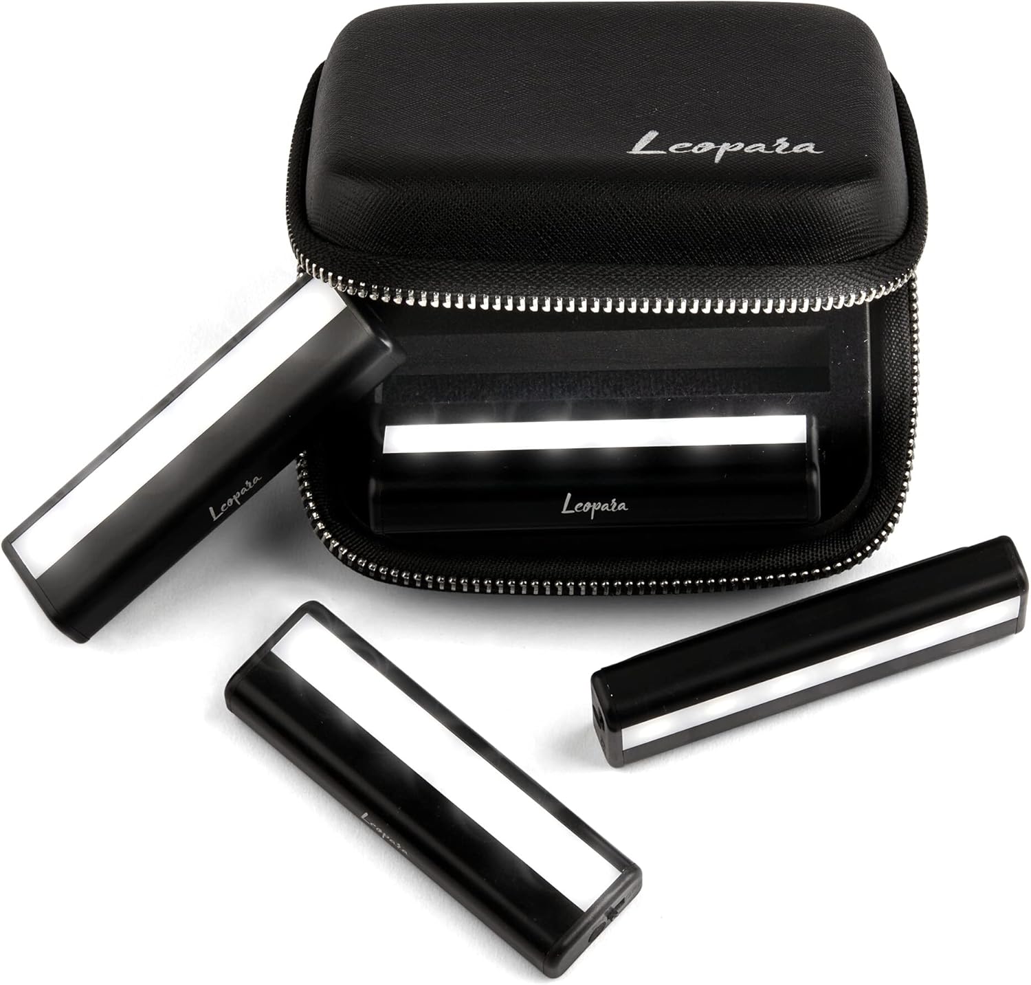 LEOPARA Makeup Lighting System, Portable LED Vanity Lights (Set of 4)  Onyx Chrome Travel Case
