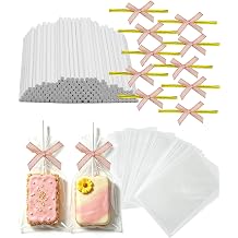 300pcs 4x6in Rice Crispy Treat Bags with Sticks and Ties Bow Kit