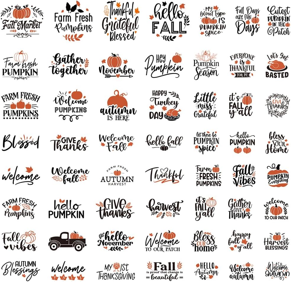 Whaline 3 Sheets Fall Thanksgiving Rub On Transfer for Crafts Pumpkin Turkey Letter Rub On Transfer Stickers Furniture Decals for Autumn Home Party DIY Crafts, 7.9 x 11.8 Inch