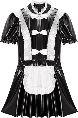 Miniatura 5 de dPois Disfraz de sirvienta francesa con volantes de charol de aspecto mojado para mujer