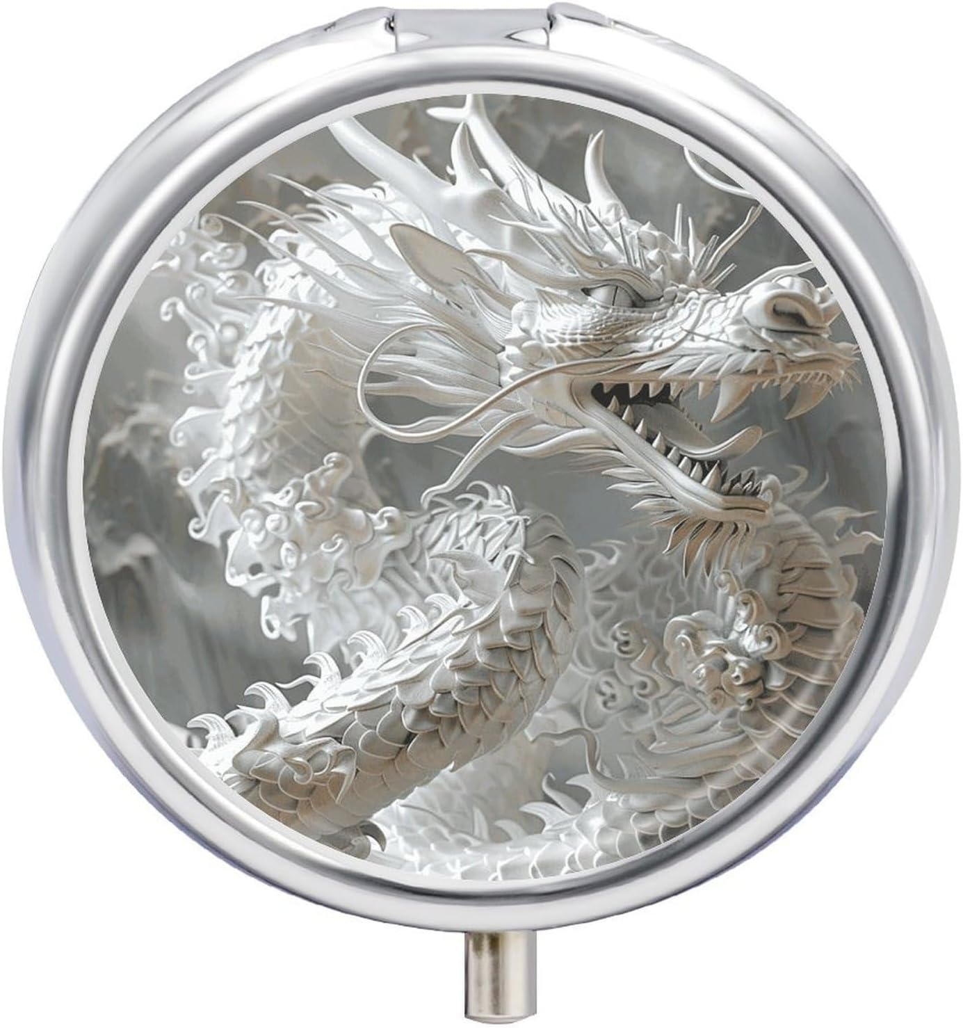 White Dragon Style Round Pill Box, Waterproof Medicine Organizer Box