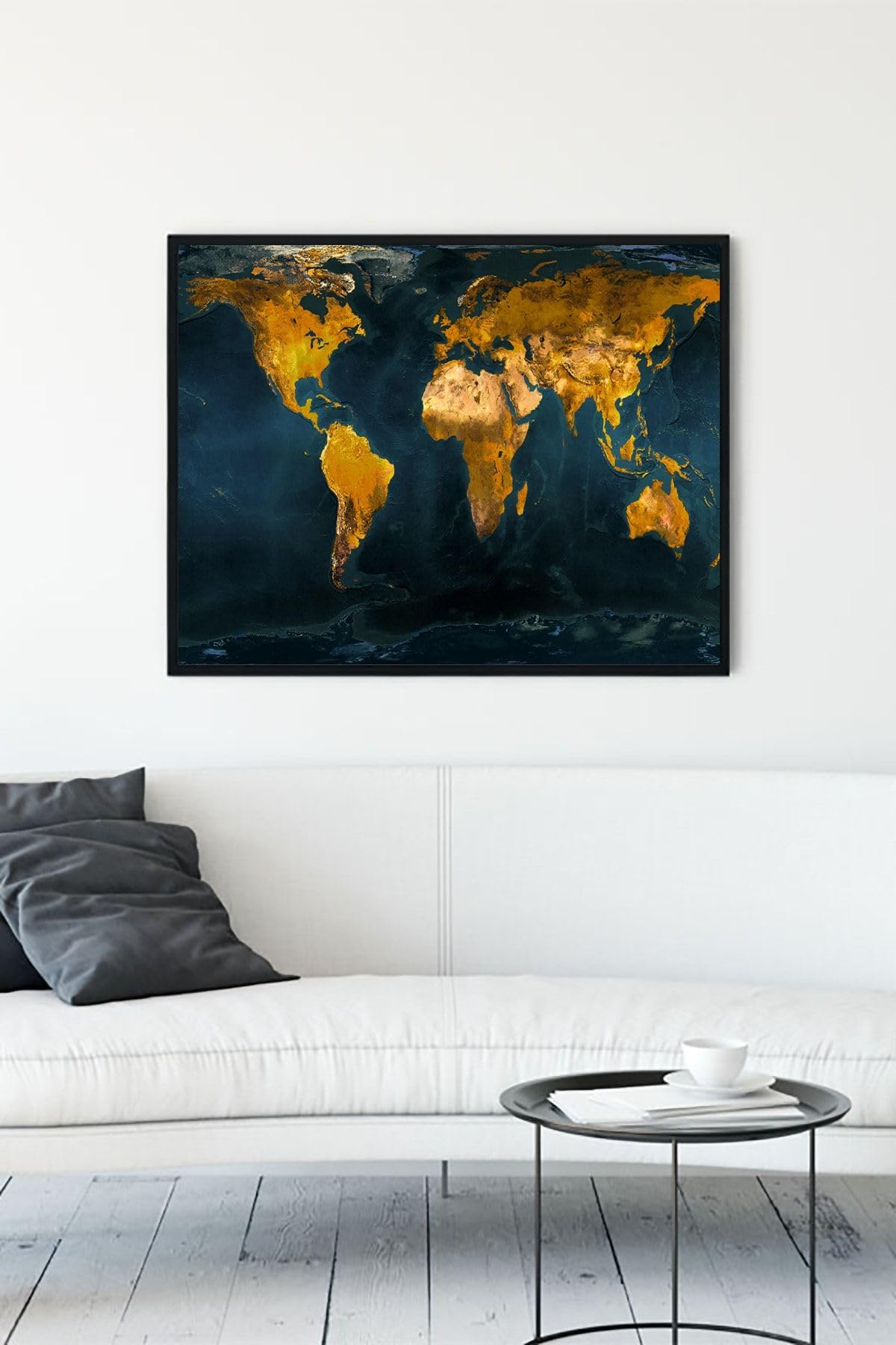 Postermanya (pster12153) Masmavi Dünya Haritası Çerçeveli Tablo (40x50cm)