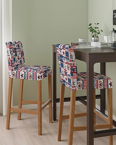 Miniatura 9 de Juego de 2 fundas para taburetes de bar de estilo bohemio, color beige, fundas elásticas para sillas de comedor, étnicas modernas, geométricas,