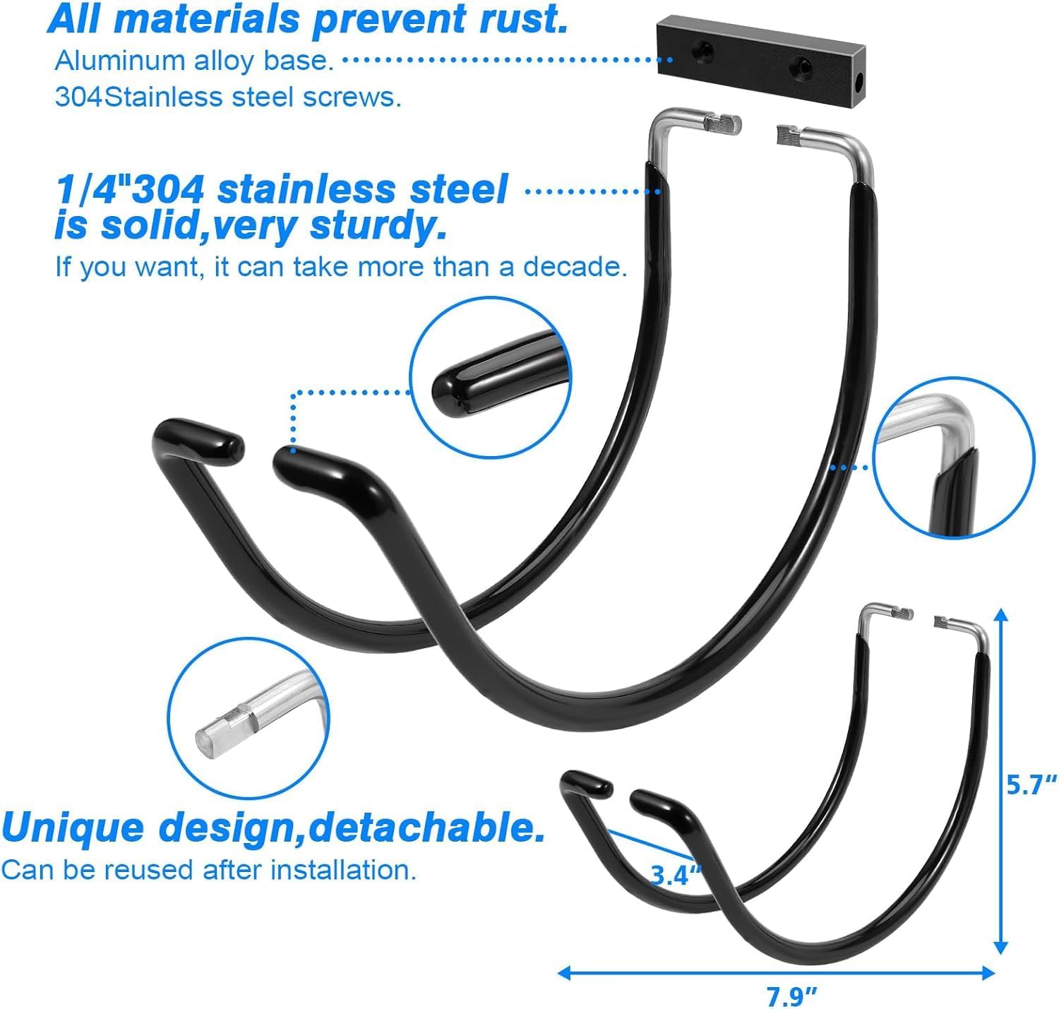 GBESTWOOW Metal Garden Hose Hanger Wall Mounted Water Hose Holder for Outside Yard (1, Black Paint) image 3
