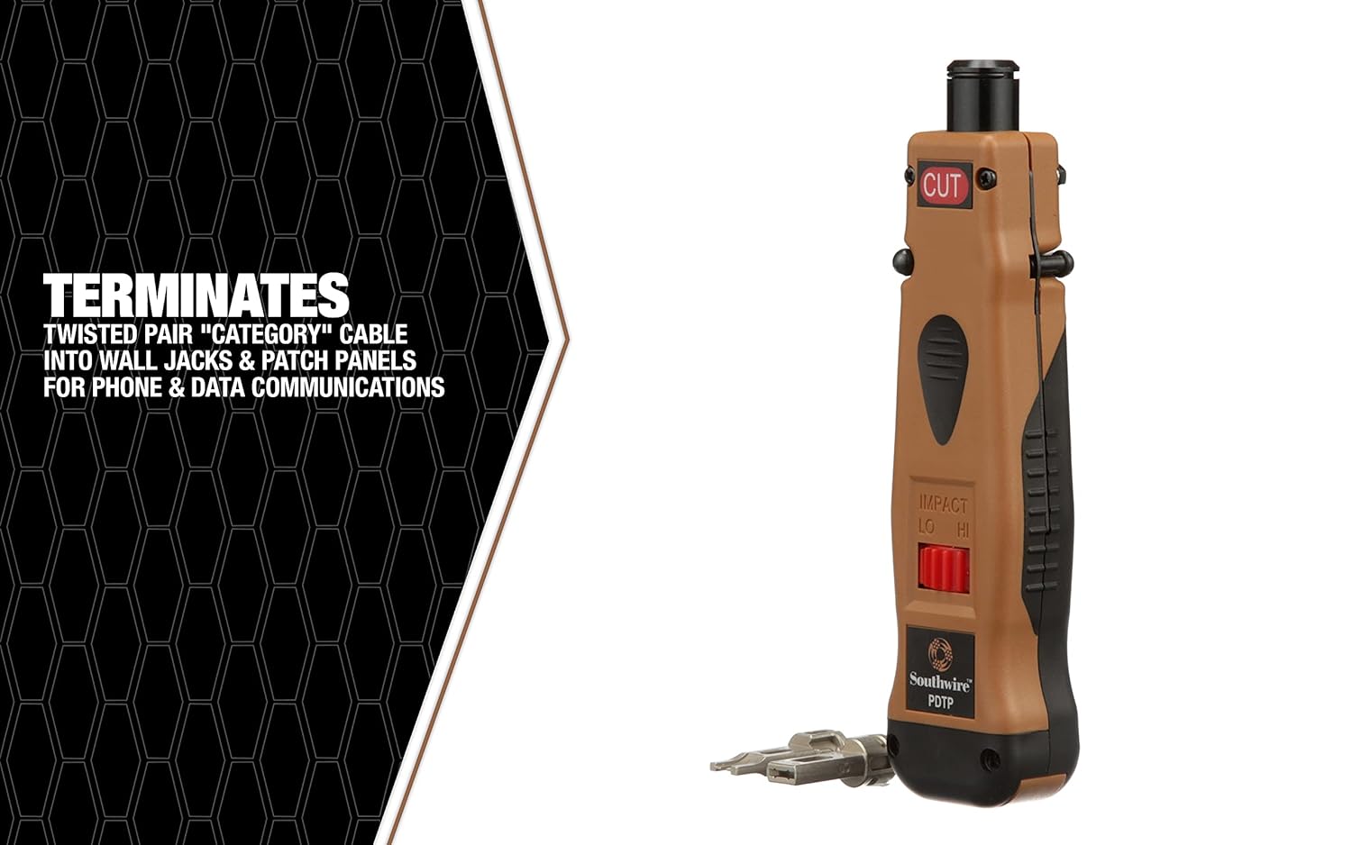 Southwire Punchdown Impact - Multi-Blade Termination Tool for Phone & Data Cabling - Includes 110 & 66 Blades, Built-in Wire Hook & Spudger