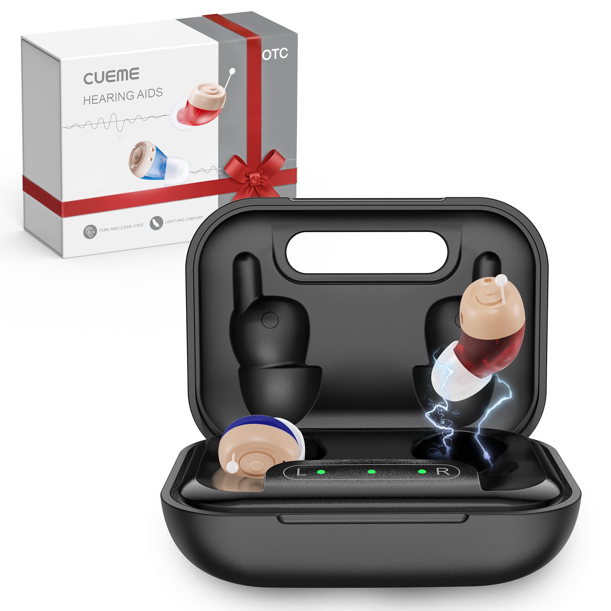 CUEME Hearing Aids - OTC Rechargeable Hearing Aids for Seniors, Clear Sound, Up to 48 Hours of Battery Life, 3 Sizes of Earbuds, Portable Charging