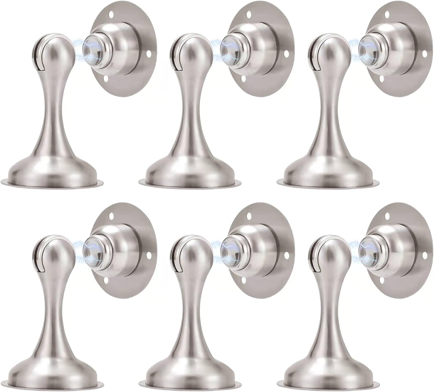 Magnetic Door Stopper 6 Pack Brushed Nickel No Drilling Needed 3M Adhesive or Screw Mount Soft-Catch Magnetic Door Holder for Home & Office