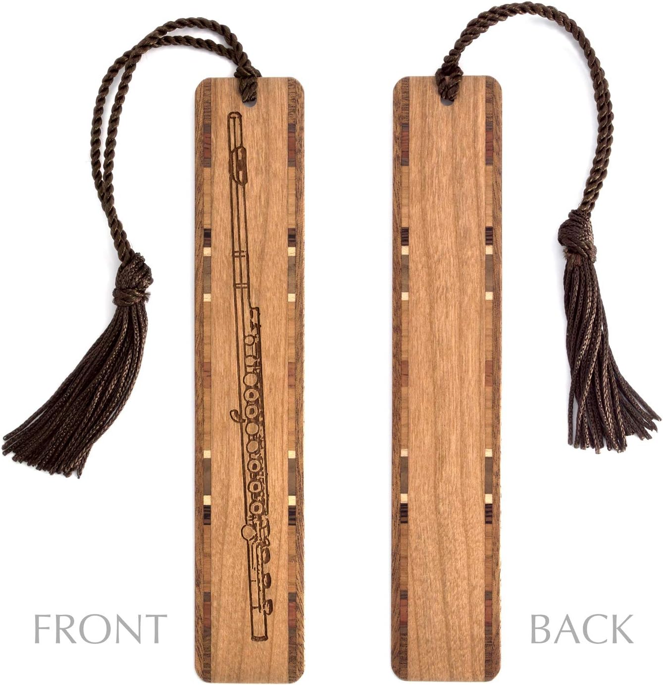 Flute Woodwind Classical Musical Instrument Engraved Wooden Bookmark with Tassel - Also Available for Personalization -Made in USA