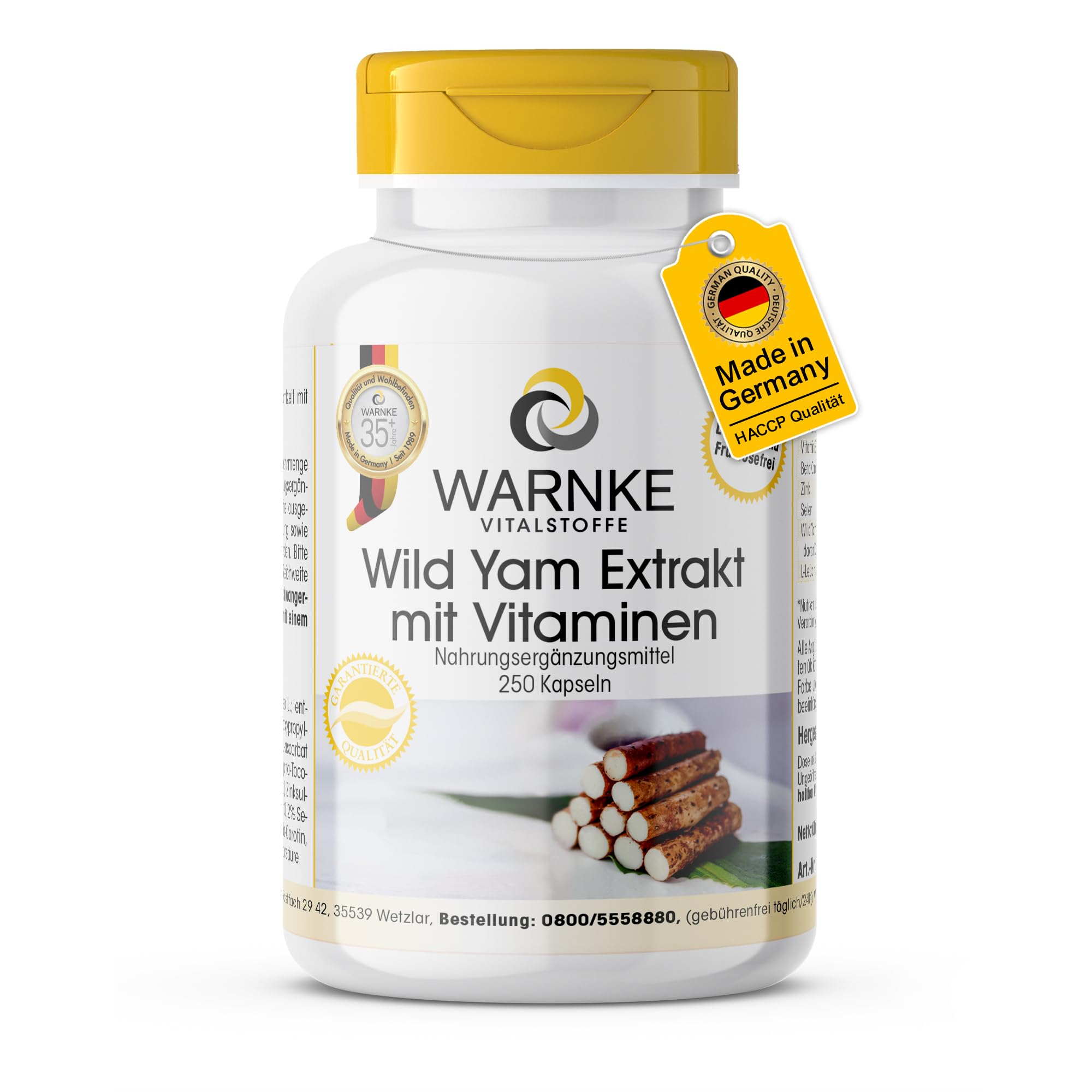 Wild Yams Extrakt Kapseln – 250 Kapseln, vegan, mit Vitamin C & E, Beta-Carotin, Zink & Selen – 20% Diosgenin, Großpackung