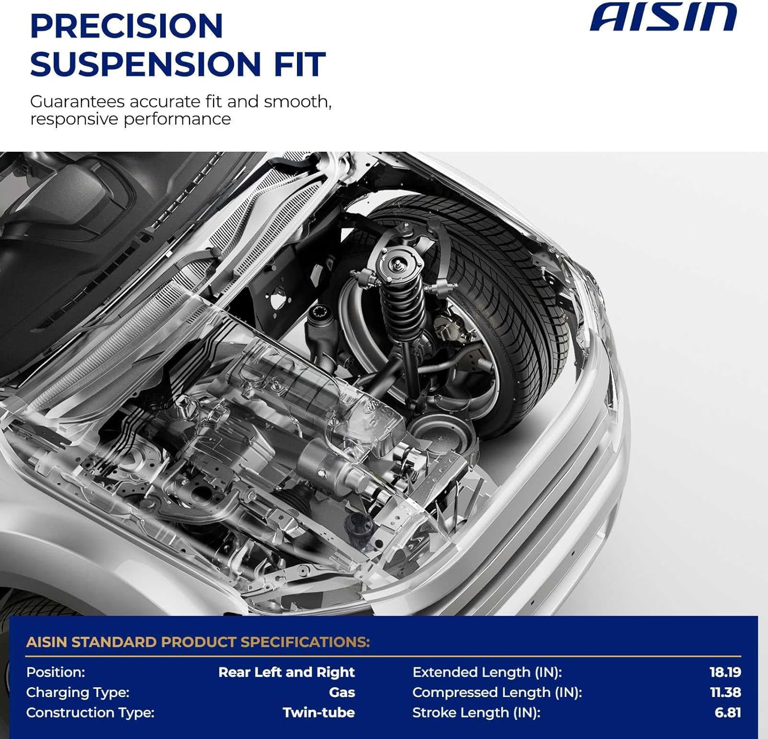 AISIN AFTERMARKET SABVL-02018 Set of 2 Rear Suspension Shock Absorber - Compatible with Volvo S60 2011-2019, XC70 2008-2011, V60 2015-2019, V70 2008-2010
