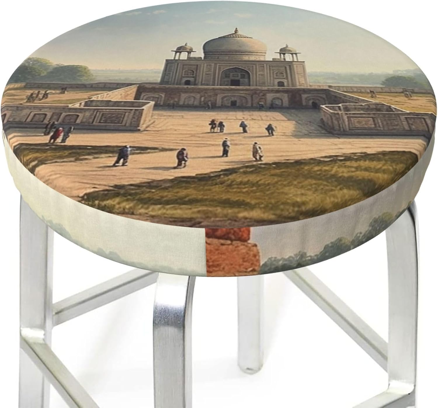 Bar Stool Cover Round Elastic Stool Cushion Covers Historical Site Painting Bar Chair Cover Washable Stool Cushion Slipcover Stretch Stool Seat Covers for 12-14 Inch Chair