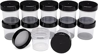 MHO Containers | Small Cosmetic Jars with Black Lids | Made in USA — Set of 12 (1.0 fl oz)