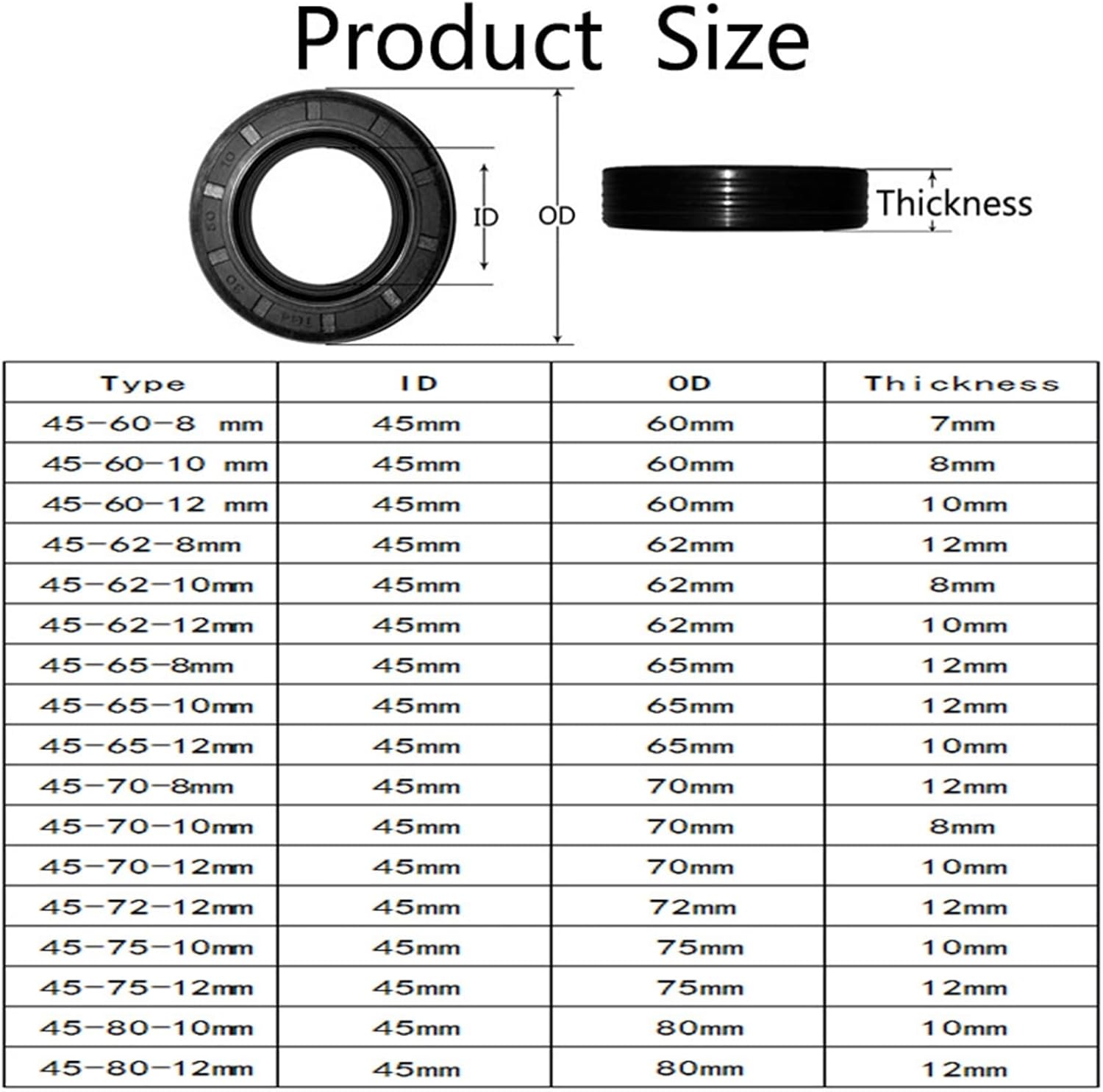 Rotary seal 2 Pcs TG4 Skeleton Oil Seal, Radial Shaft Nitrile Rubber Sealing Gasket ID 45 Mm Ring(45-75-12mm)