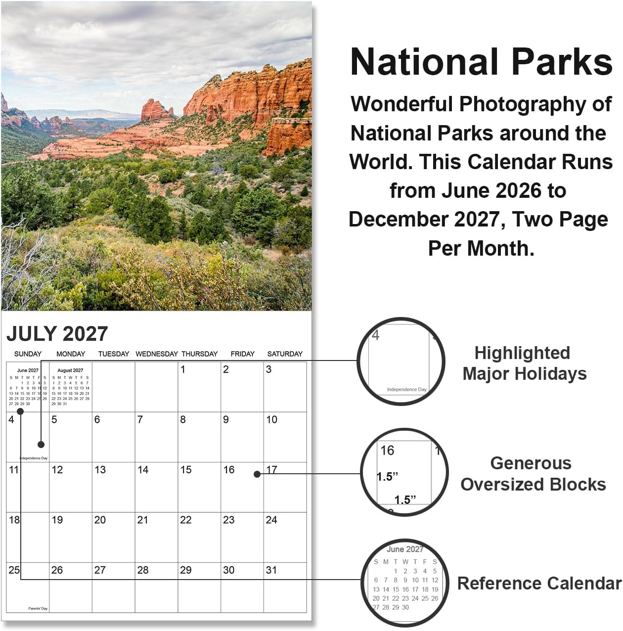 2026-2027 Calendar for Wall, National Parks Calendar 2026-2027 from June 2026 - December 2027, 12" x 24" Opened 19 Months Calendar, Full Page Months Thick & Sturdy Paper for Gift Perfect Organizing & Planning