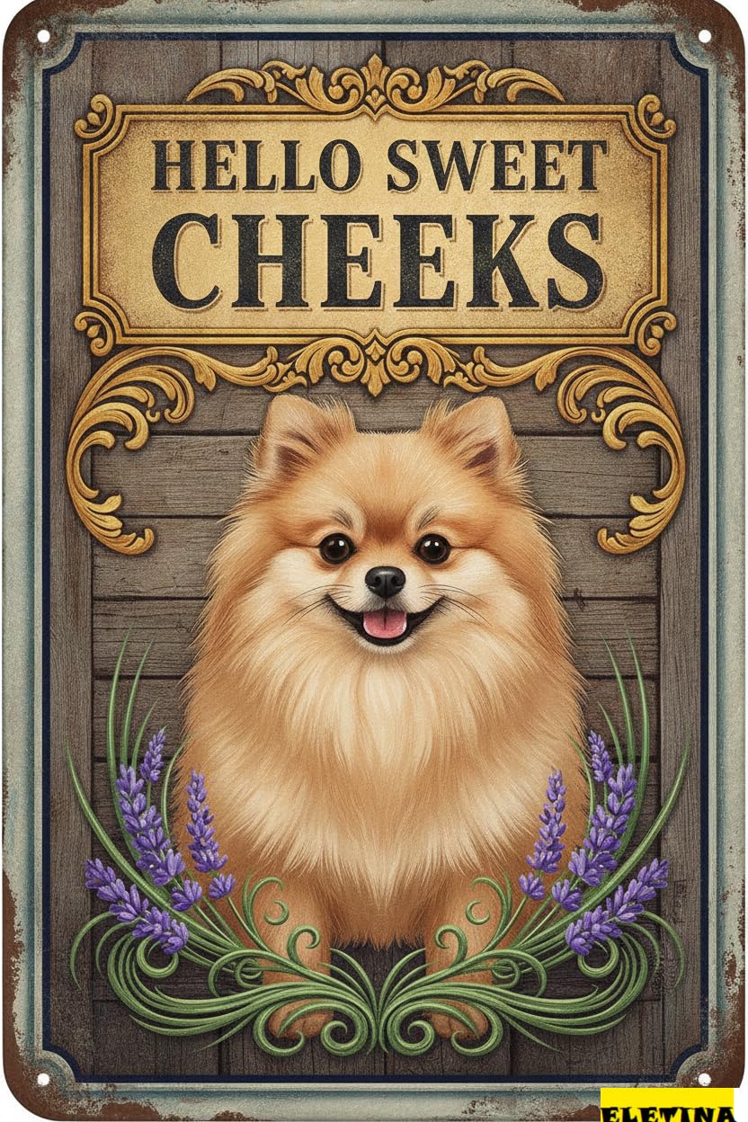 Personalized Sign for Man Cave Pomeranian Tin 8x12in Vintage Dog Metal Hello Sweet Cheeks Funny Tin Retro Metal Home Farm Toilet Restroom Washroom Wall Decor Gift(2826b) Private Property Decorative