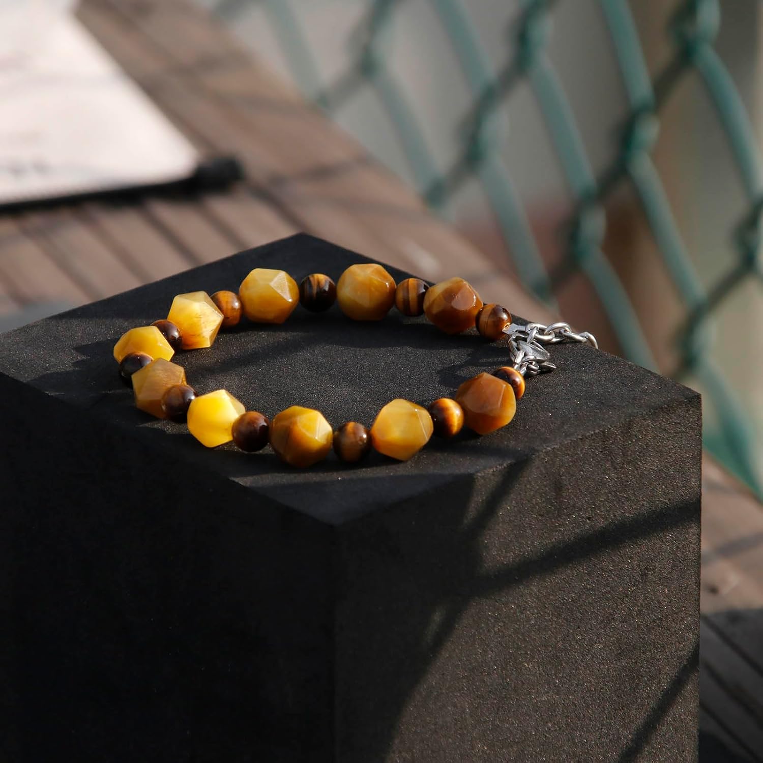 HASKARE Men Tigers Eye Bracelet Premium Stone Faceted Beaded Adjustable Chain Beads Bracelet, Unique Protection Crystals Good Luck Gifts for Him Father's Day Birthday - Image 3