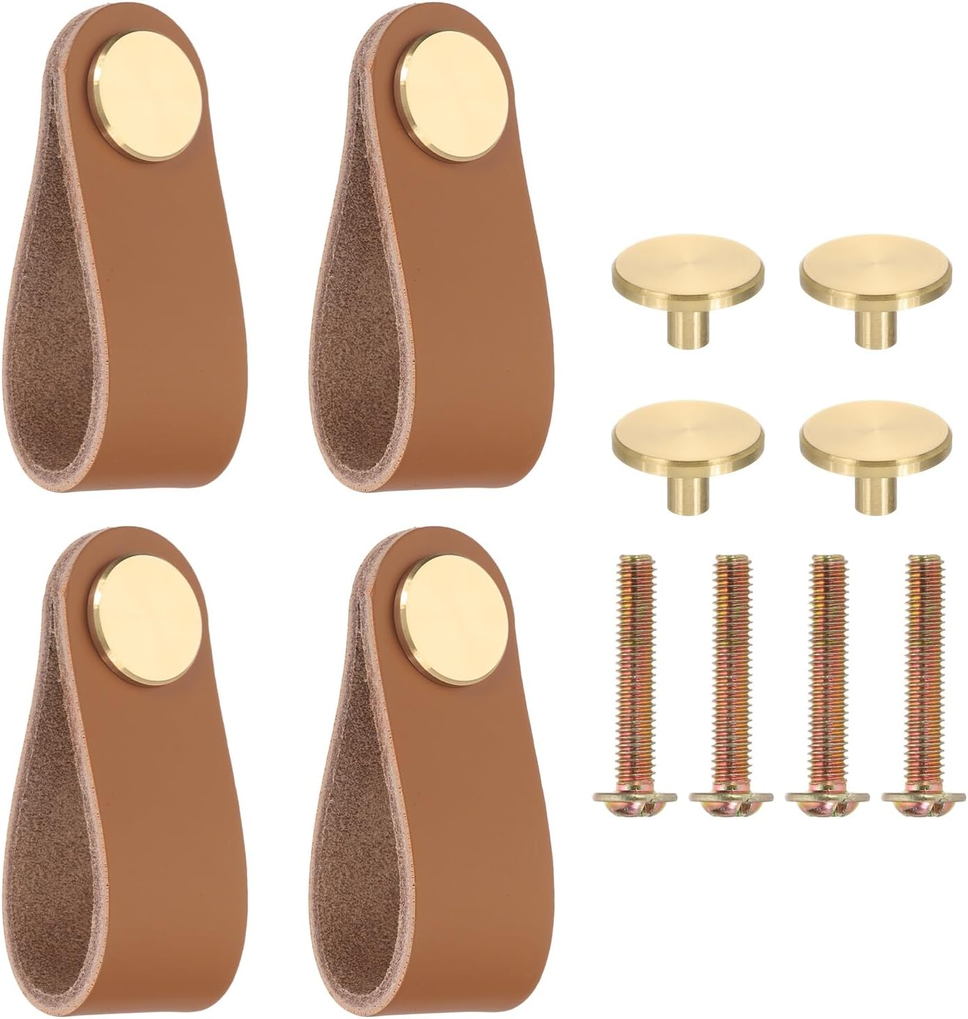 PATIKIL Leather Drawer Pulls, 4 Pack Leather Handle Center Cabinet Dresser Knobs with Screws for Dresser Cupboard Closet Doors, Cream