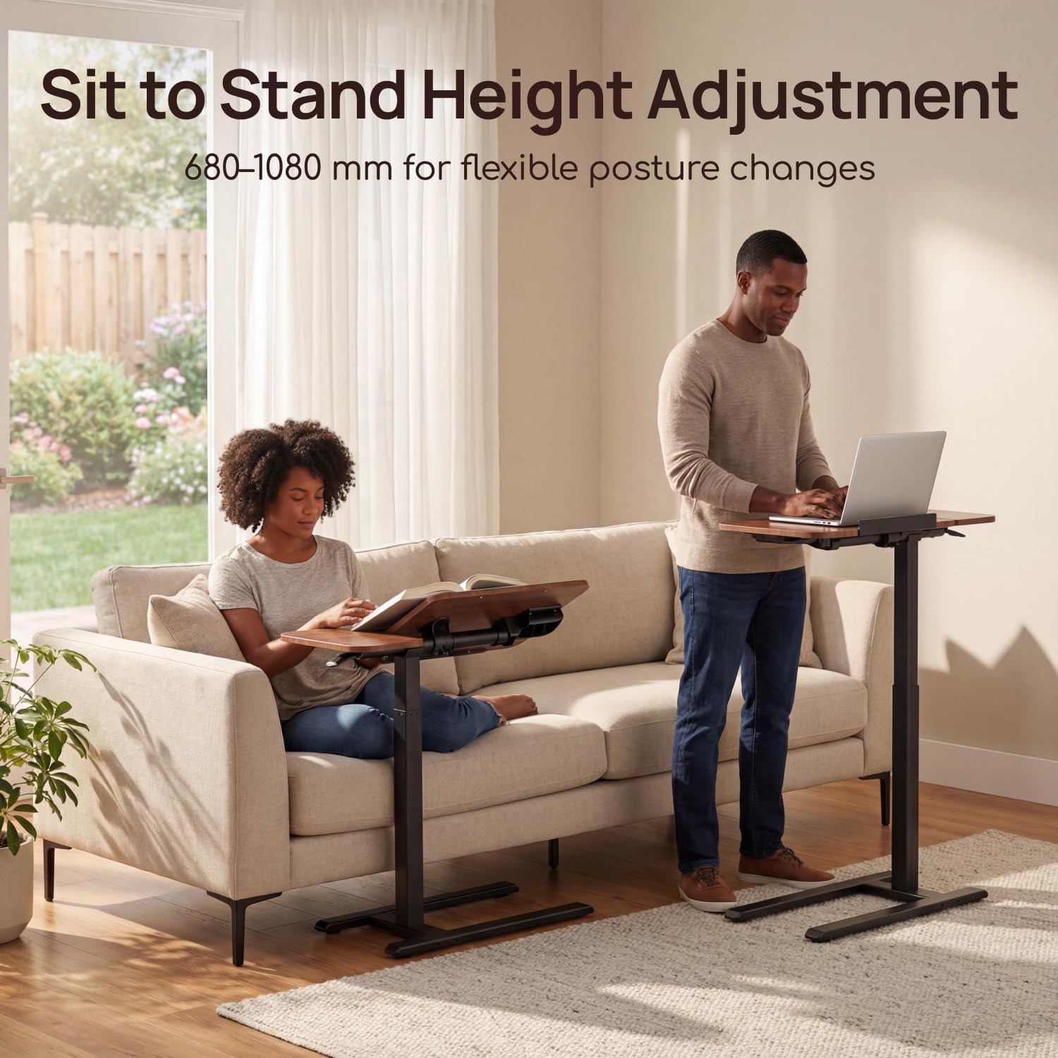 28" Overbed Table with Wheels,Dual-Tiltable Hospital Medical Over Bed Table