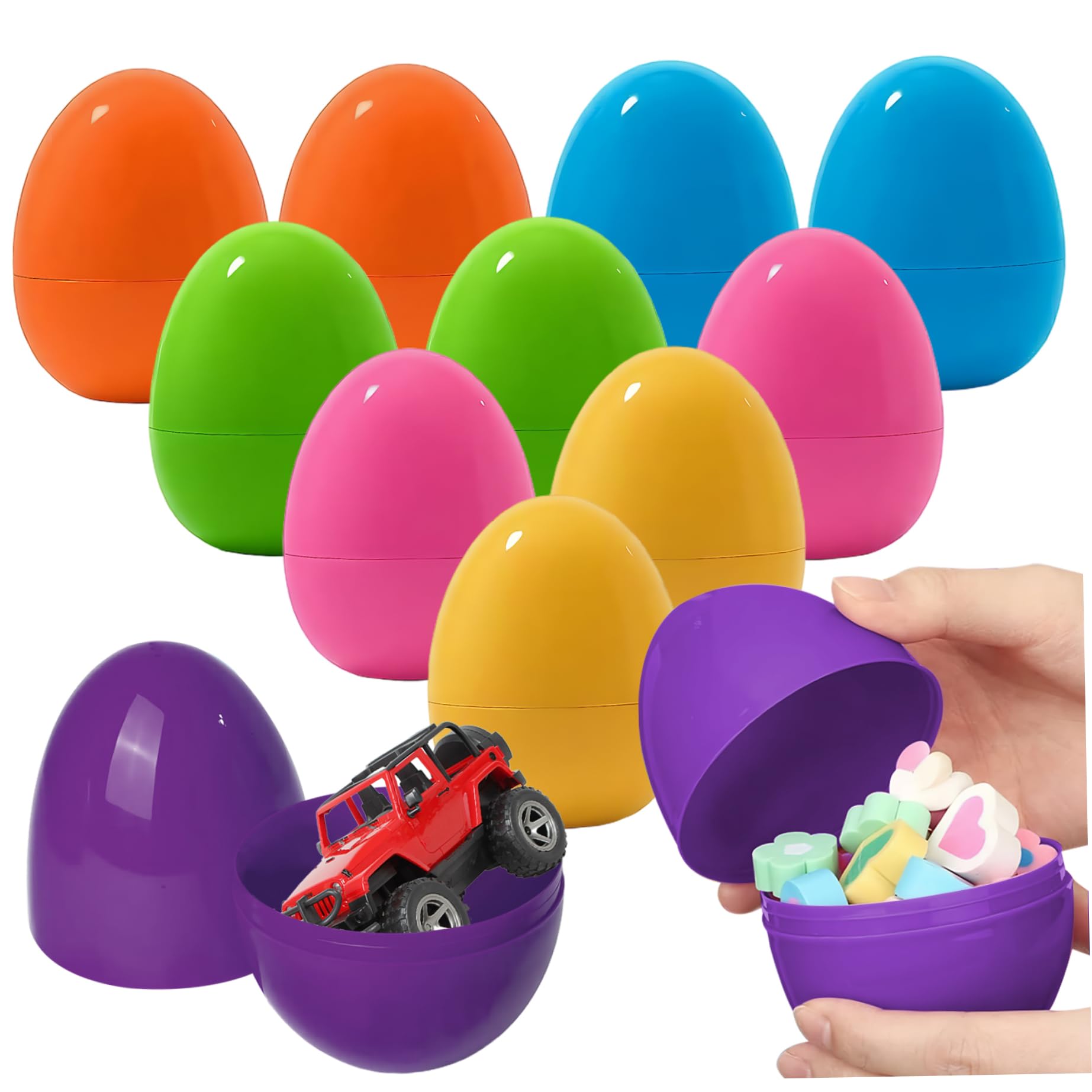 CAKEEYUM 12PCS Easter Eggs Empty 4.7x3.2 Inch Fillable Plastic Easter Eggs for Treats Basket Stuffers Fillers Party Favors