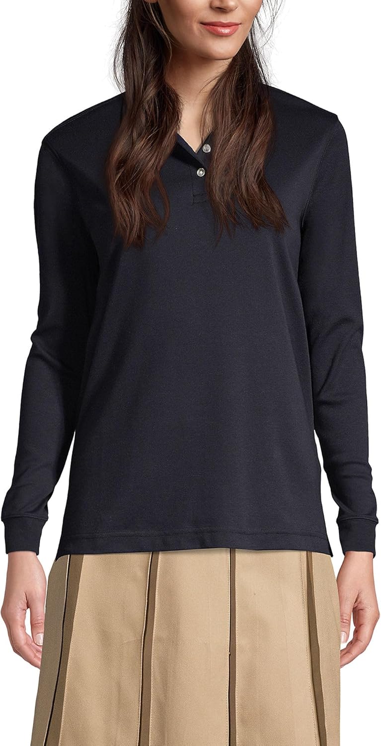 Lands' End School Uniform Kids Long Sleeve Interlock Polo Shirt