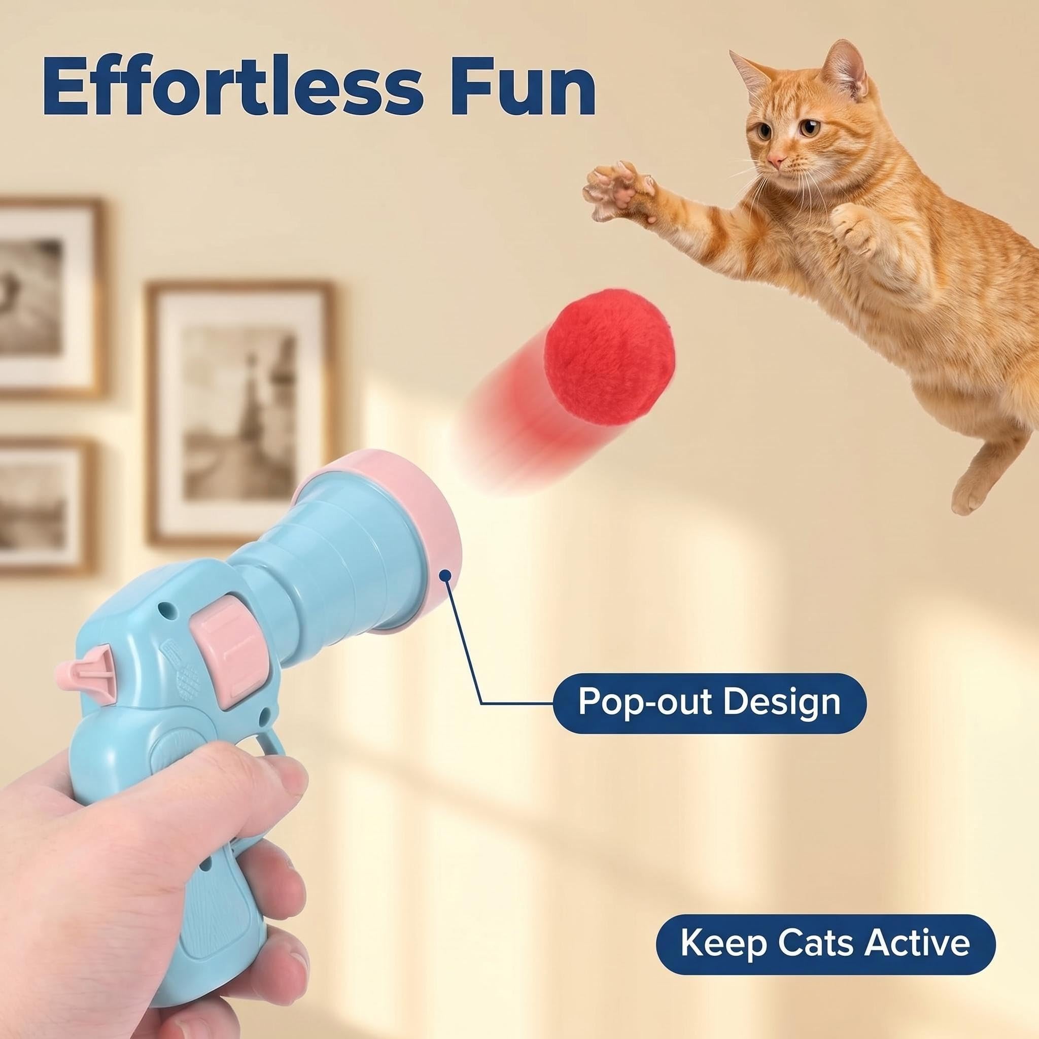 Katzenspielzeug, Launcher-Set mit 50 Bällen, Sanftes interaktives Haustier-Spielzeug, sicheres leises Kuschelspielzeug für aktiven Indoor-Spielspaß von Katzen und Hunden