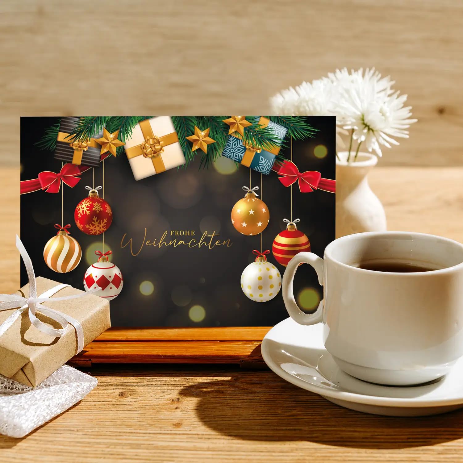 Lot de 30 cartes de Noël uniques de qualité supérieure - 12 x 18 cm - Avec enveloppe - Pliables - Pour entreprises et entreprises - Merry Christmas - Pour Noël