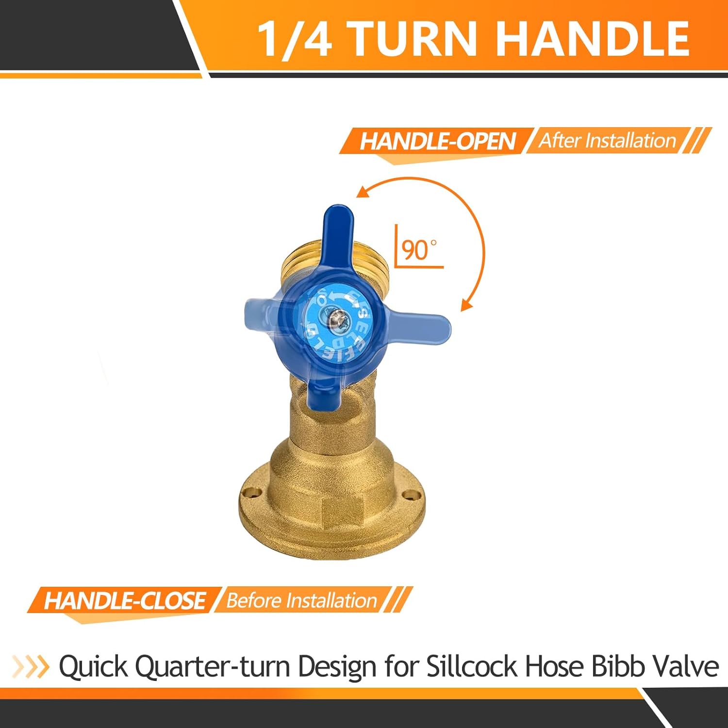 5-Pack HeSun Brass Sillcock Hose Bibb Valve, 1/2" Female NPT Inlet x 3/4" Male Hose Thread (GHT) Outlet, 1/4 Turn Blue Outdoor Faucet/Valve(SILLCOCK051)
