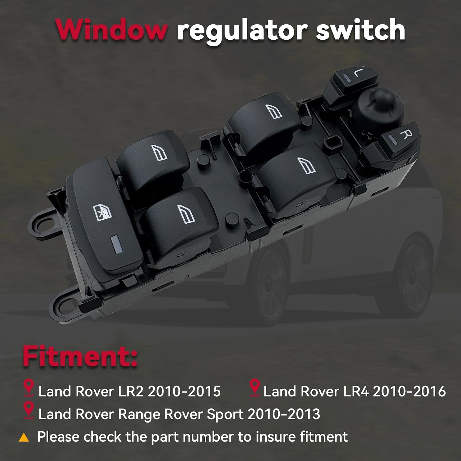 Driver-Side Window Switch - AH22-14540-AC/LR086040/LR013883 - Fits Land Rover LR2 10-15, RR Sport 10-13, LR4 10-16 - W/Pry Tool, 1-Year Warranty