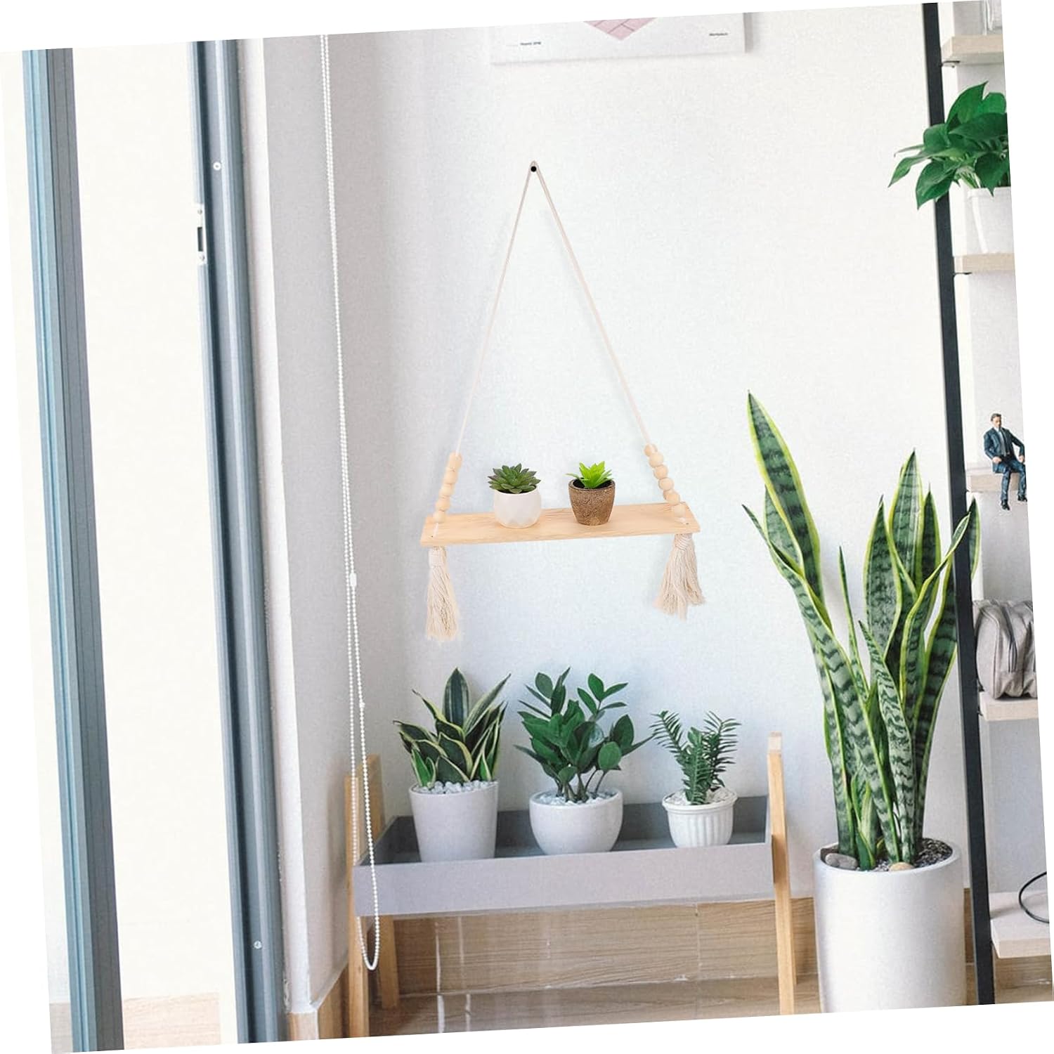 Zerodeko Xmas Flowerpot Wall Rack Wooden Cotton Thread Hanging Shelf image 4