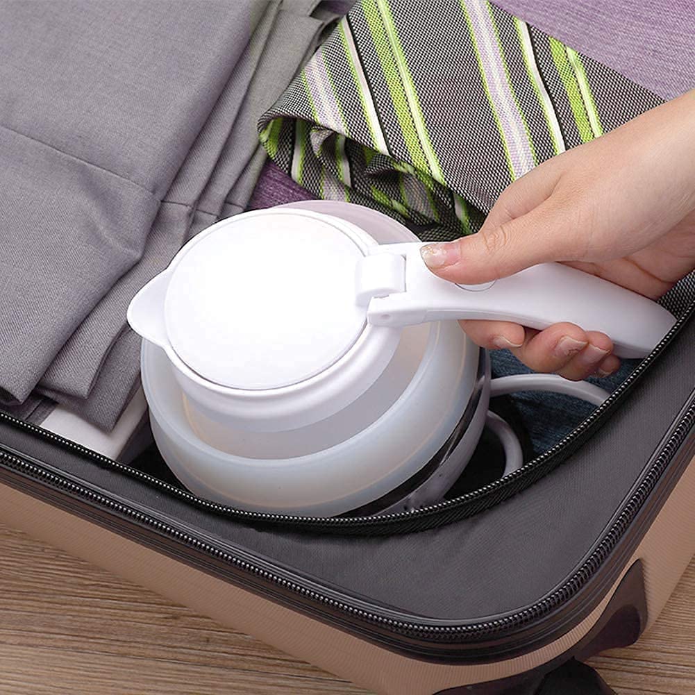 Hervidor eléctrico plegable, hervidor portátil de viaje de silicona de grado café té mini para hervir agua 600 ml caldera de calefacción de aislamiento tetera para acampar (blanco) práctico