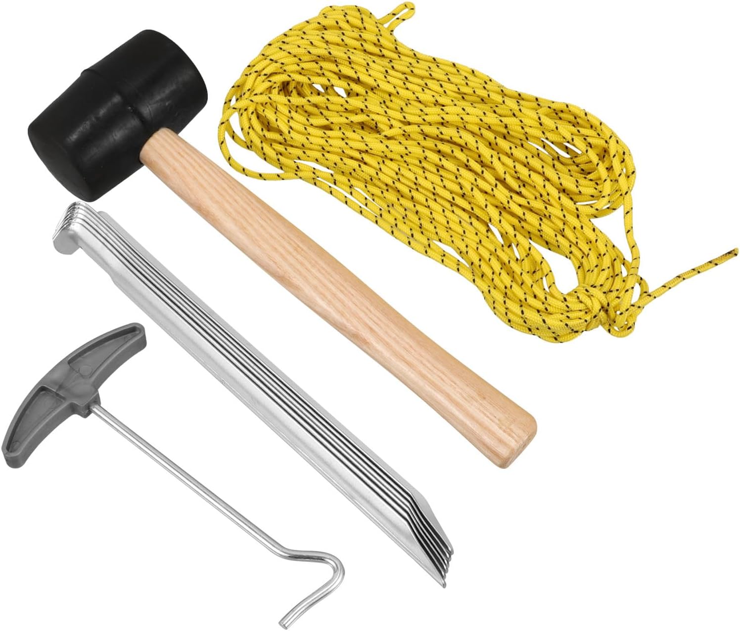 SECFOU Camping Tool Kit with Heavy Duty Tent Stakes and Rubber Hammer Tent Pegs and Remover Tool Compact and Reliable Outdoor Equipment