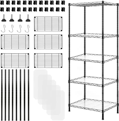 Miniatura 1 de Estantería de alambre ajustable de 5 niveles estante de almacenamiento de metal de 22 x 12 x 60 pulgadas con 4 ganchos organización de estante de