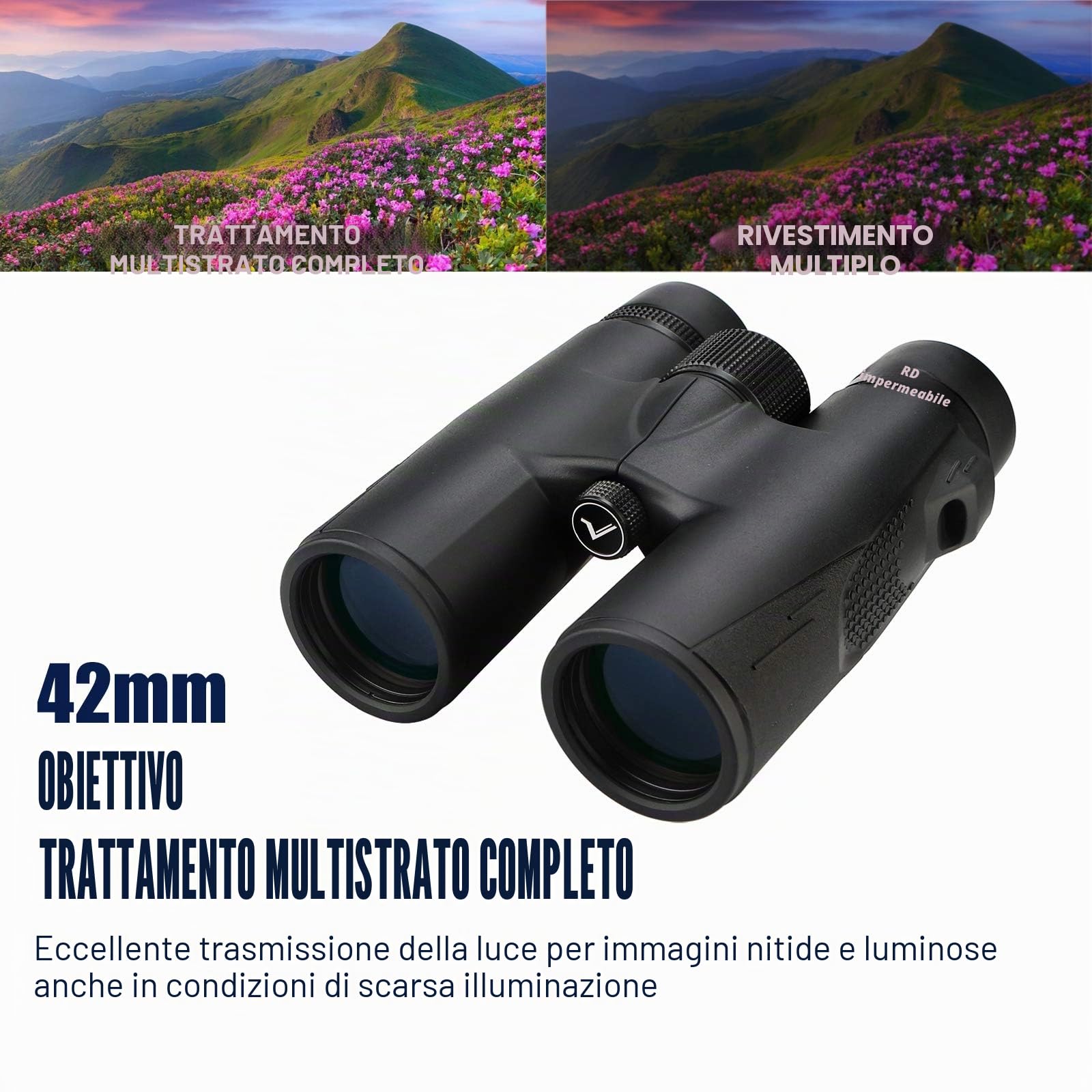 Svbony SV47 Binocolo 8x42, HD Impermeabile Binocolo Adulti Potente, Lente FMC Prisma Bak-4 Binoculars Borsa Morbida per Bird Watching