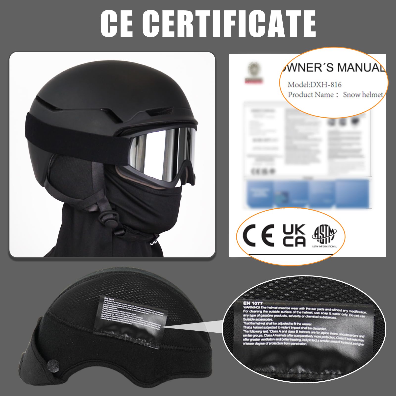 Casco da Sci con Occhiali da Sci Casco Sci per Uomo Donna con Cuscinetti Auricolari Rimovibili Ventilazione UV Ski Helmet per Ski (Nero Opaco+Occhiali da Sci, L)