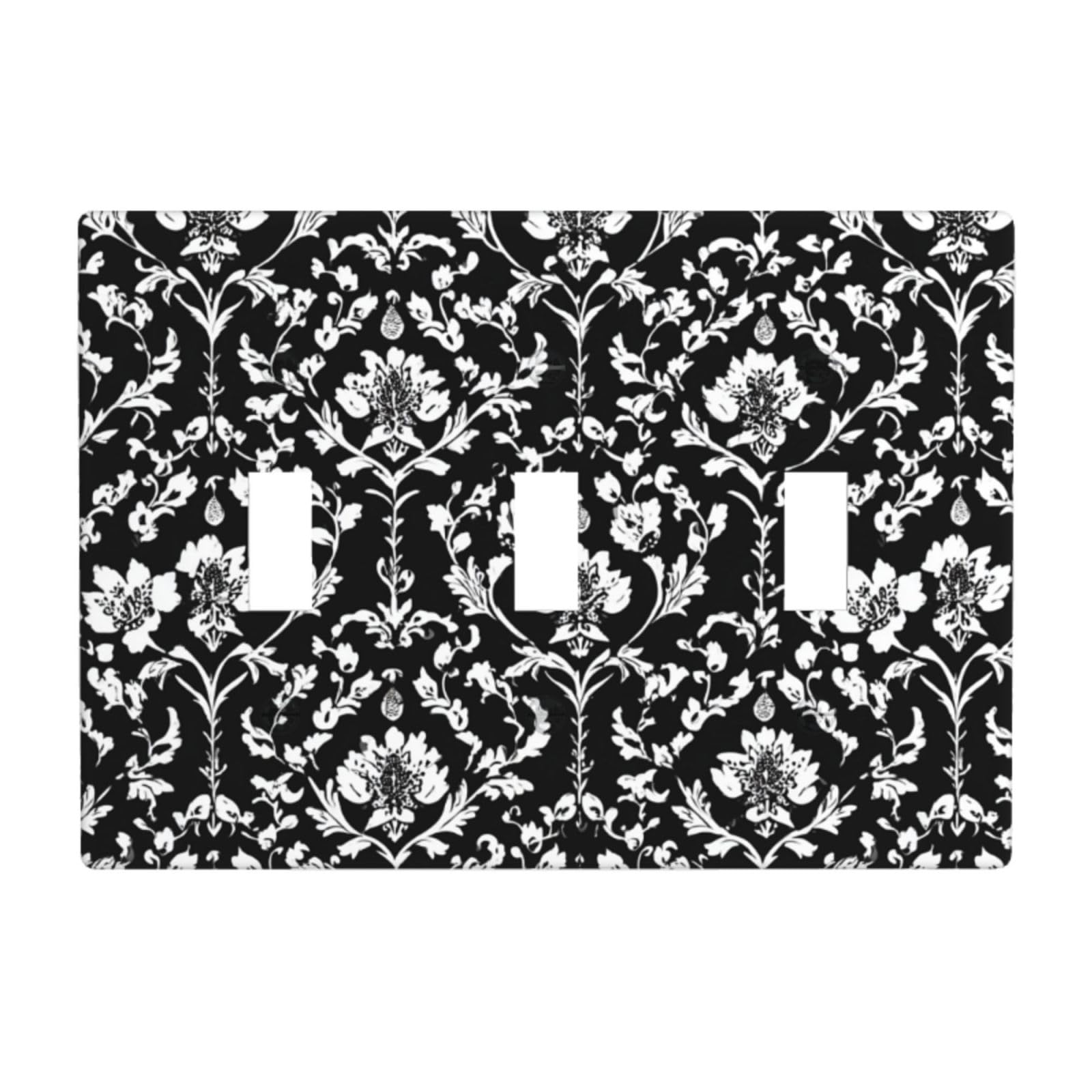 Woshuwo White Black Classical Floral Botanical Motifs Light Switch Covers 3 Gang Triple Toggle Wall Plate Switchplate Electrical Faceplate For Bathroom Kitchen Bedroom Decor