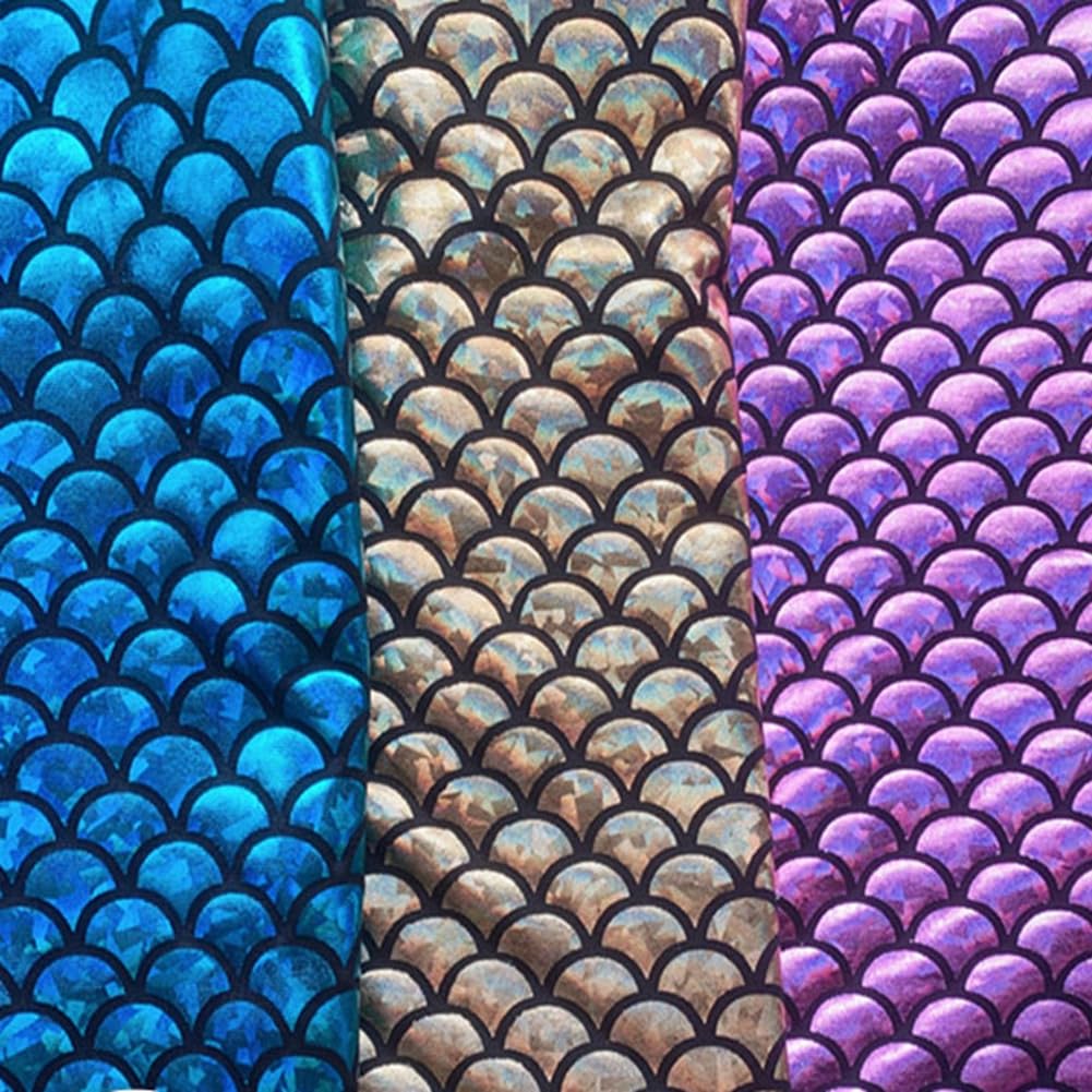 Tela de sirena brillante con escamas de dragón, holograma, estampado de escamas de pescado, tela de punto por metro, tela elástica para coser ropa, 148 cm de ancho, multicolor, 1 metro