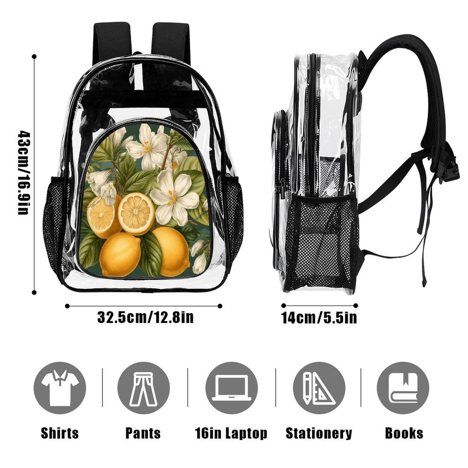 Spring Clip Art Transparenter Rucksack, groß, transparent, PVC, Büchertasche für Sicherheit, Arbeit, Reisen, Stadion