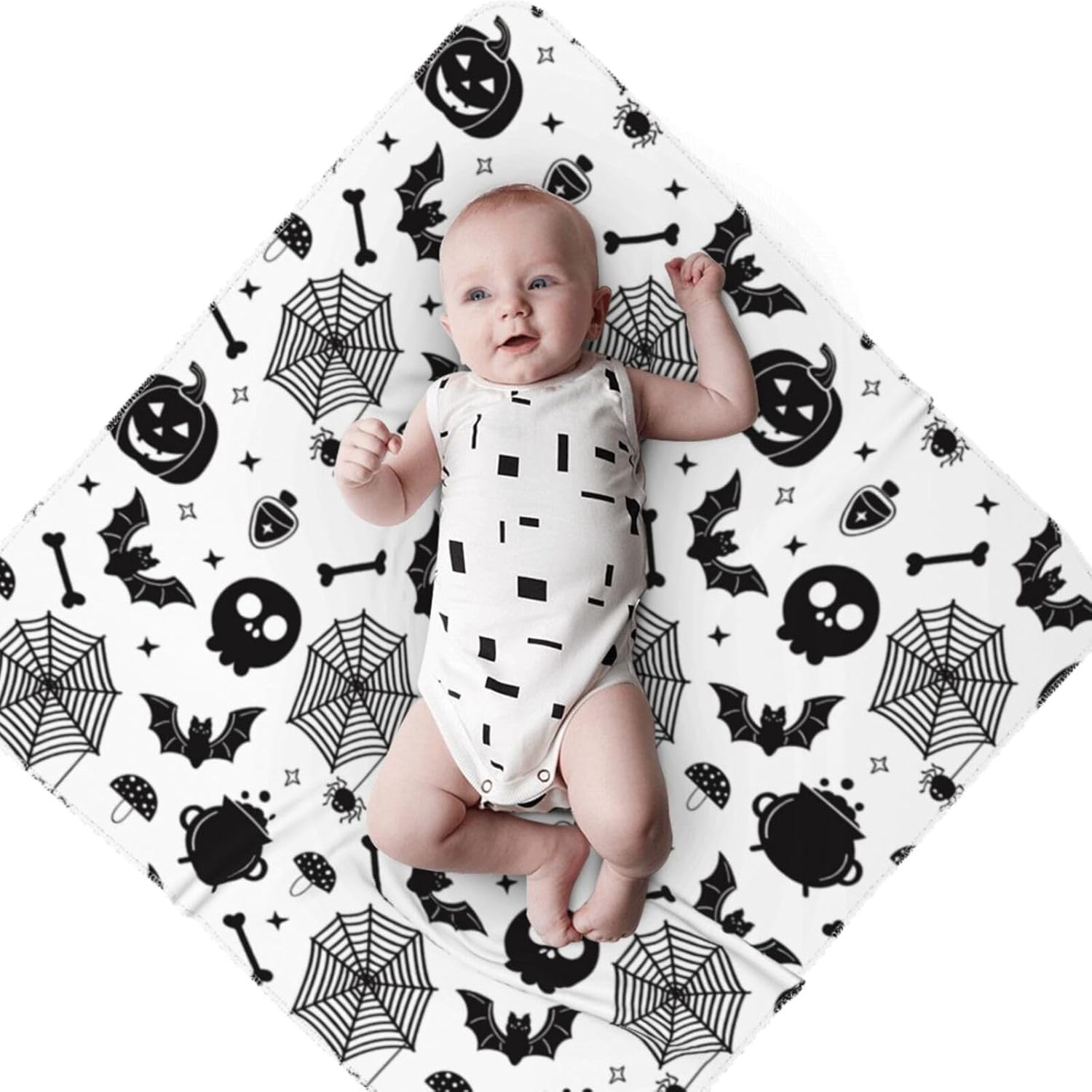 Christmas Halloween Bat Goth Pumpkin Skull Newborn Baby Stuff Baby Swaddle Blanket Throw Wrap Blankets Receiving Blanket Cover Breathable Soft Cozy for Infant Toddler Boys and Girls - Image 2