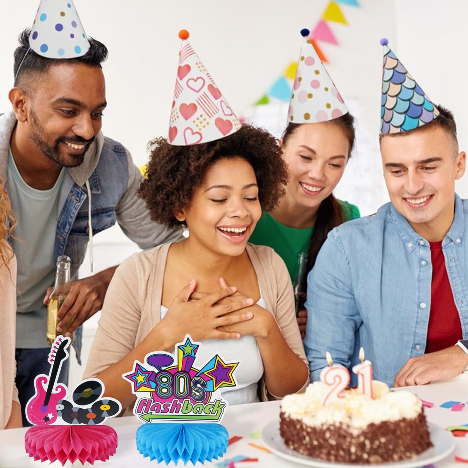 Minnhua 80er Party Dekoration - 9 Stück Bienenwabe Tischdeko Retro