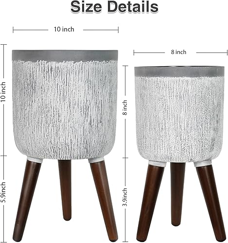 Miniatura 3 de 2 macetas con patas, macetas grandes de 8 y 10 pulgadas con soporte, macetas modernas de mediados de siglo con agujeros de drenaje para jardín,