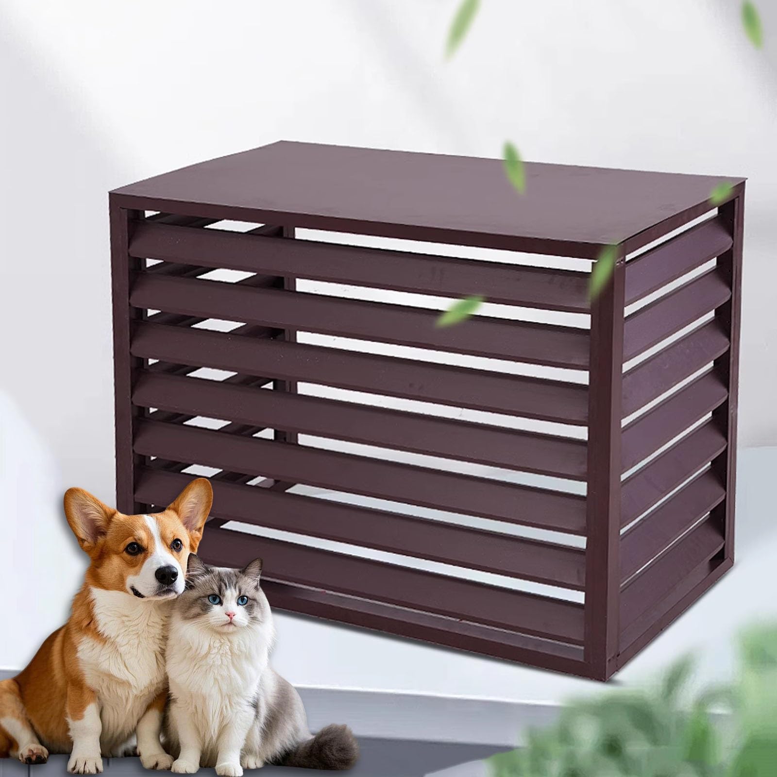 QYMYOZ Outdoor Air Conditioner Cover - Aluminum Alloy Privacy Fence Panels, 4-Panel Louver Partition (Brown, 110x60x80cm) - Weatherproof Protection for AC Units