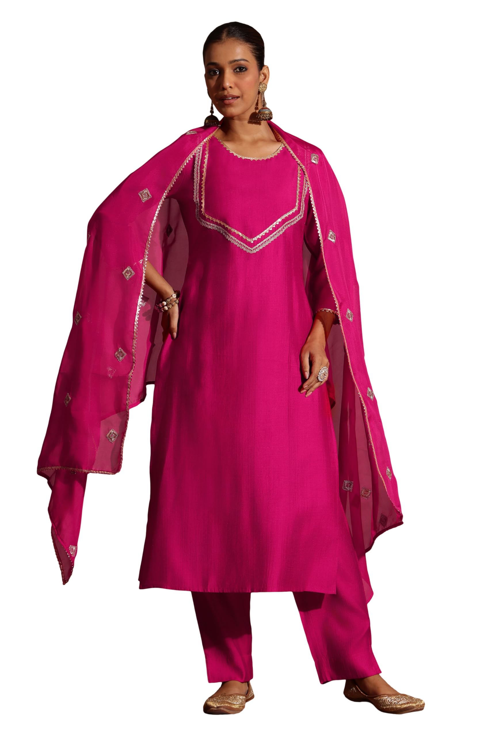 janasya Women's Silk Blend Embellished Yoke Design Straight Kurta Set-picture-10